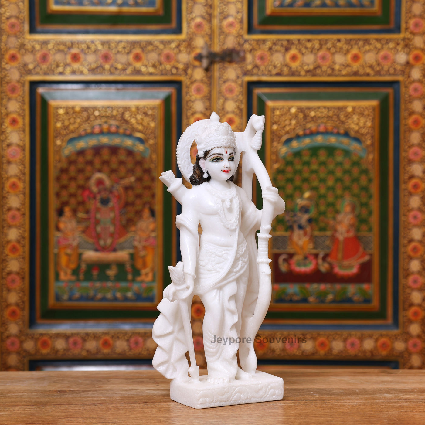 15" White Marble Ram Darbar Statue Set | Ram, Sita, Lakshman, Hanuman Idols