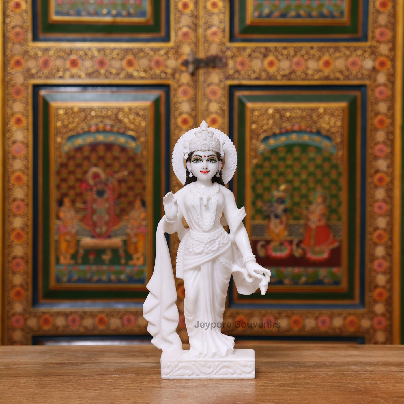 15" White Marble Ram Darbar Statue Set | Ram, Sita, Lakshman, Hanuman Idols