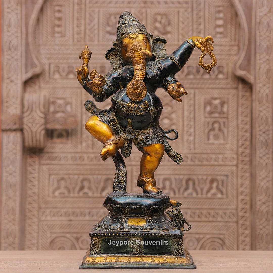 Handcrafted Dancing Brass Ganesha Statue for Spiritual Home Décor