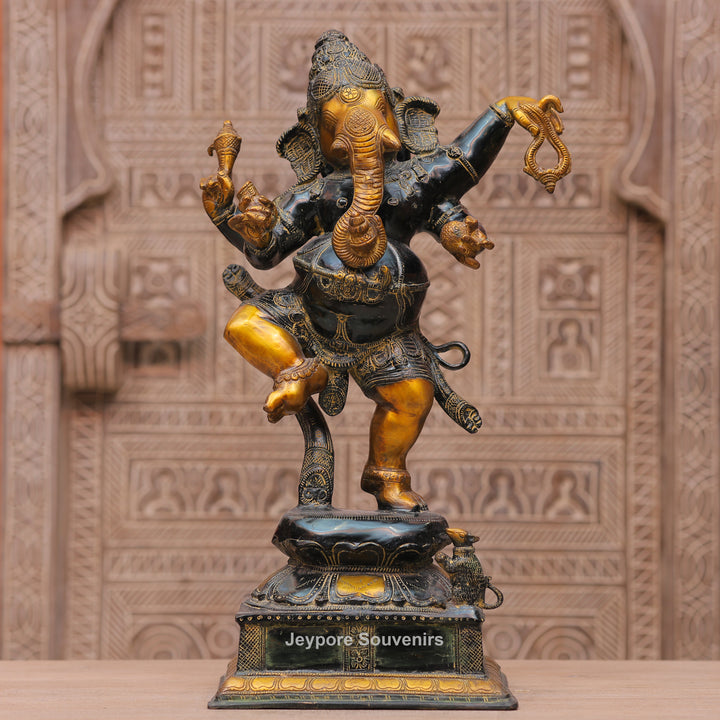 Handcrafted Dancing Brass Ganesha Statue for Spiritual Home Décor