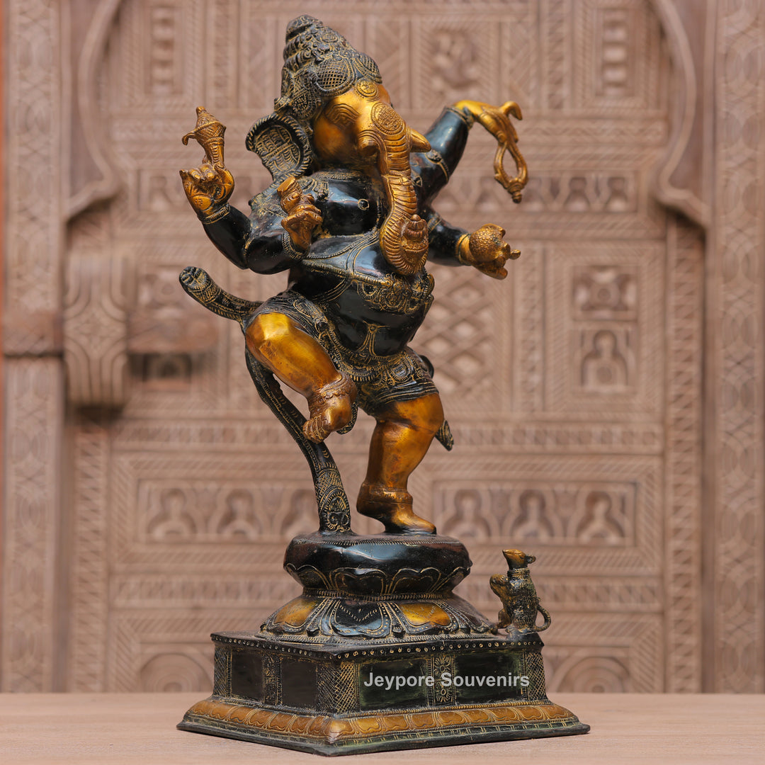 Handcrafted Dancing Brass Ganesha Statue for Spiritual Home Décor