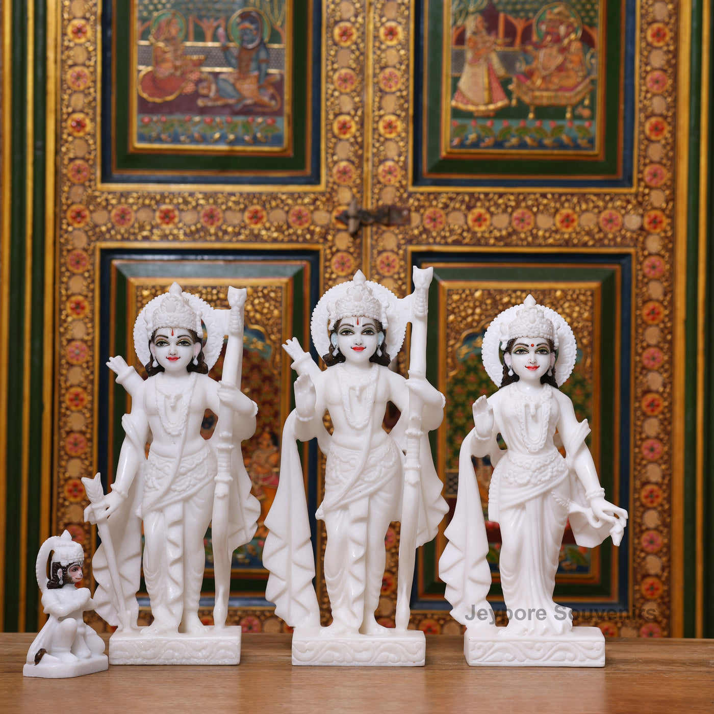 15" White Marble Ram Darbar Statue Set | Ram, Sita, Lakshman, Hanuman Idols