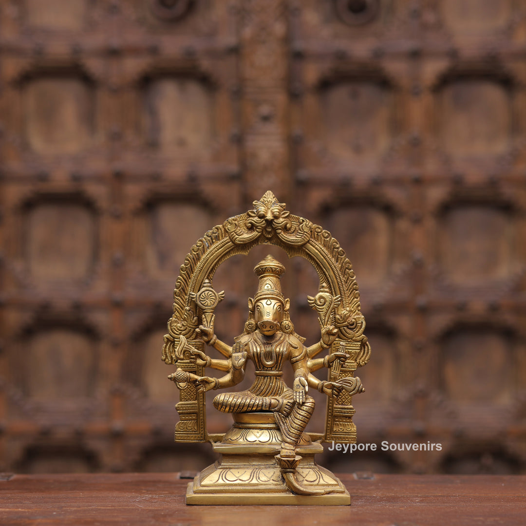 Handcrafted Brass Goddess Varahi Statue On Kirtimukha Prabhawali