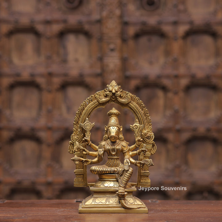 Handcrafted Brass Goddess Varahi Statue On Kirtimukha Prabhawali