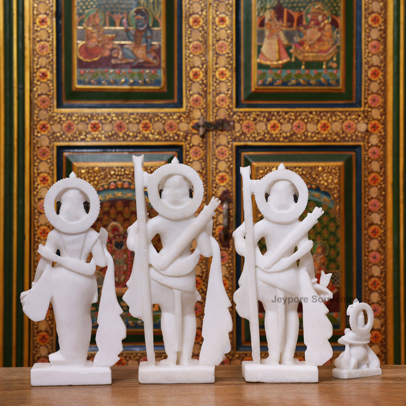 15" White Marble Ram Darbar Statue Set | Ram, Sita, Lakshman, Hanuman Idols