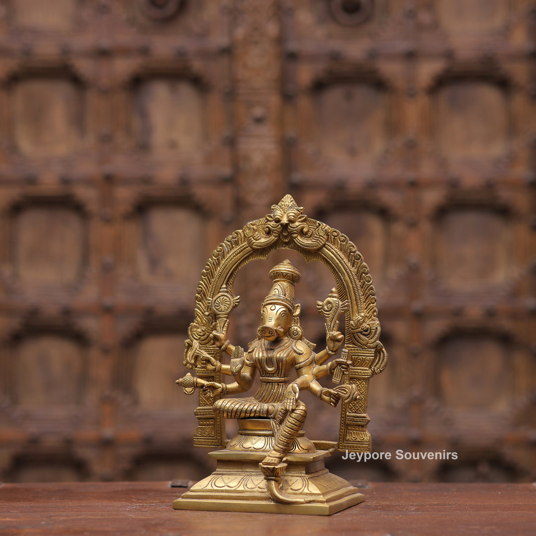 Handcrafted Brass Goddess Varahi Statue On Kirtimukha Prabhawali