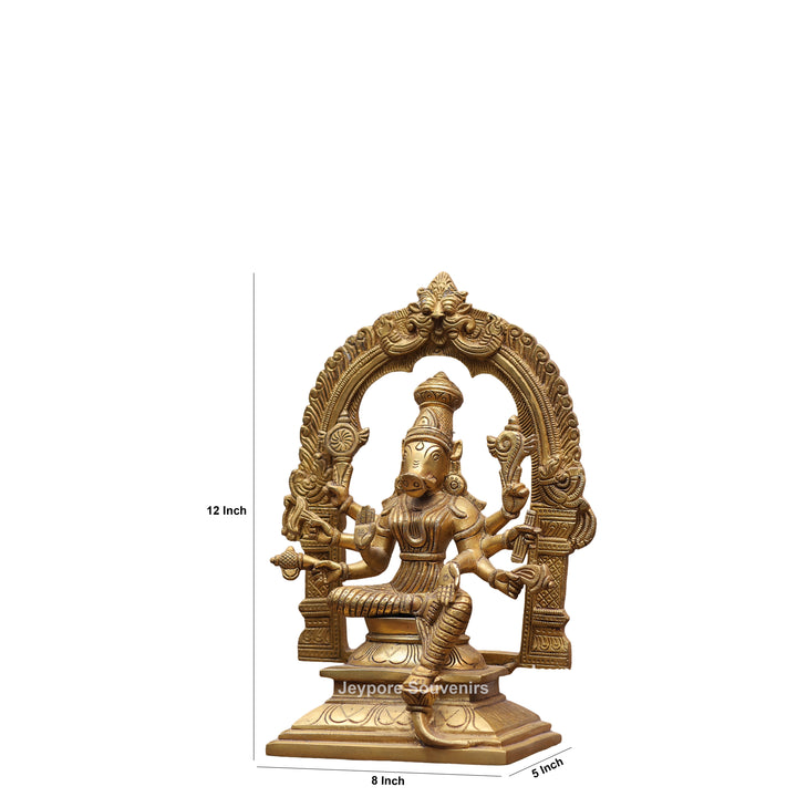 Handcrafted Brass Goddess Varahi Statue On Kirtimukha Prabhawali