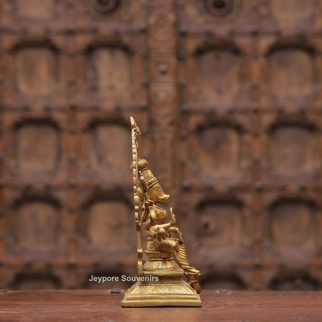 Handcrafted Brass Goddess Varahi Statue On Kirtimukha Prabhawali