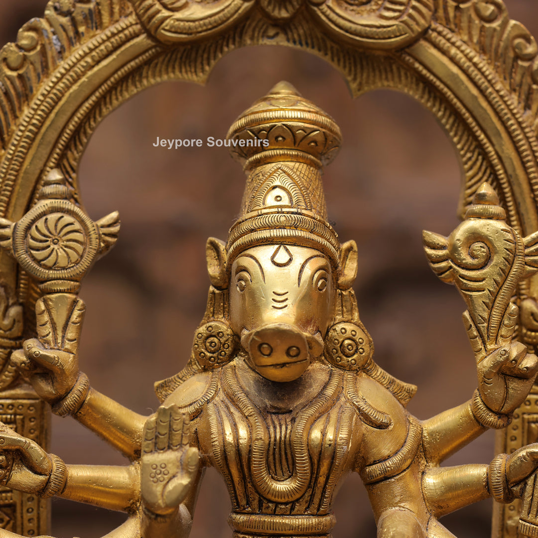 Handcrafted Brass Goddess Varahi Statue On Kirtimukha Prabhawali