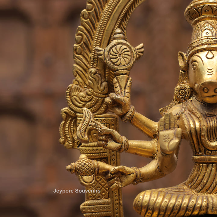 Handcrafted Brass Goddess Varahi Statue On Kirtimukha Prabhawali