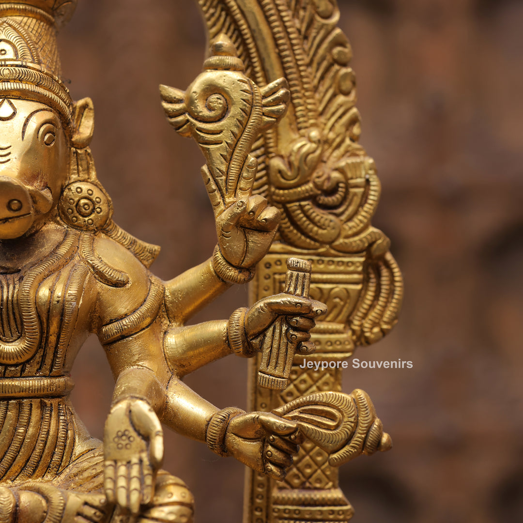 Handcrafted Brass Goddess Varahi Statue On Kirtimukha Prabhawali