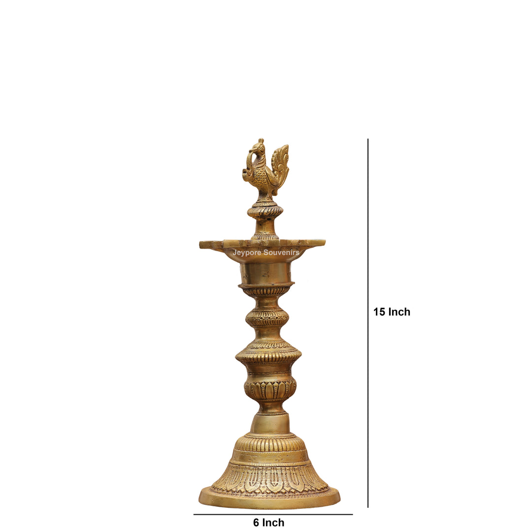 15" Handcrafted Brass Annapakshi Deepam Lamp