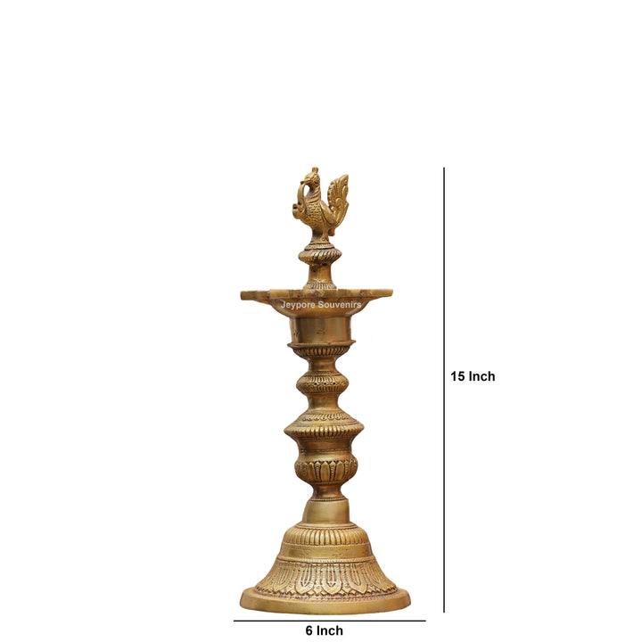 15" Handcrafted Brass Annapakshi Deepam Lamp