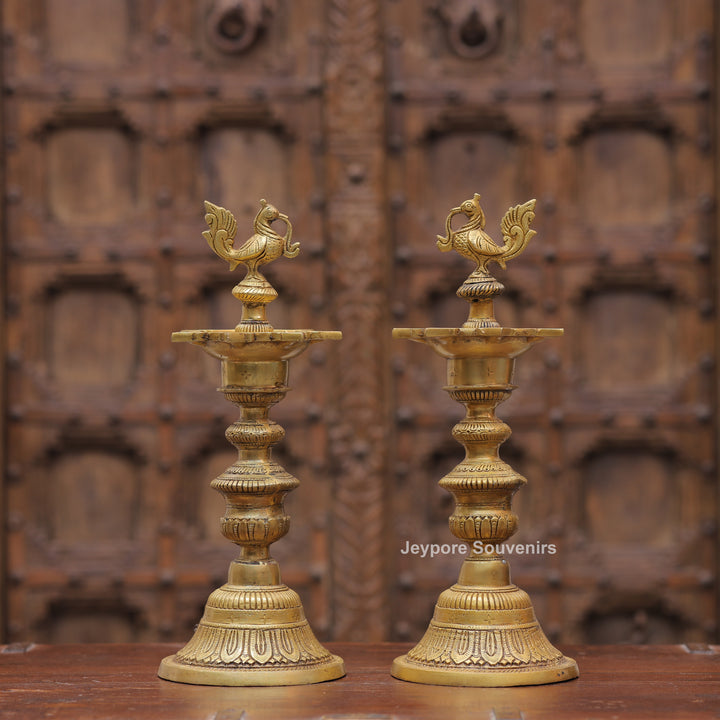 15" Handcrafted Brass Annapakshi Deepam Lamp