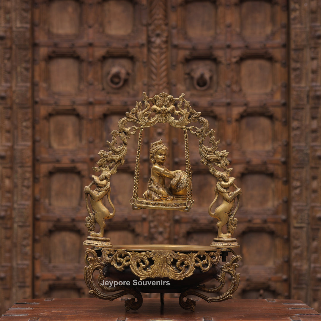 21" Brass Laddu Gopal Decorative Urli Bowl with Swing