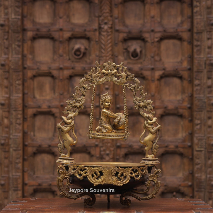 21" Brass Laddu Gopal Decorative Urli Bowl with Swing
