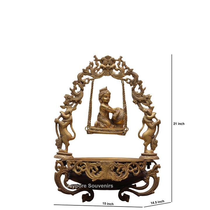 21" Brass Laddu Gopal Decorative Urli Bowl with Swing
