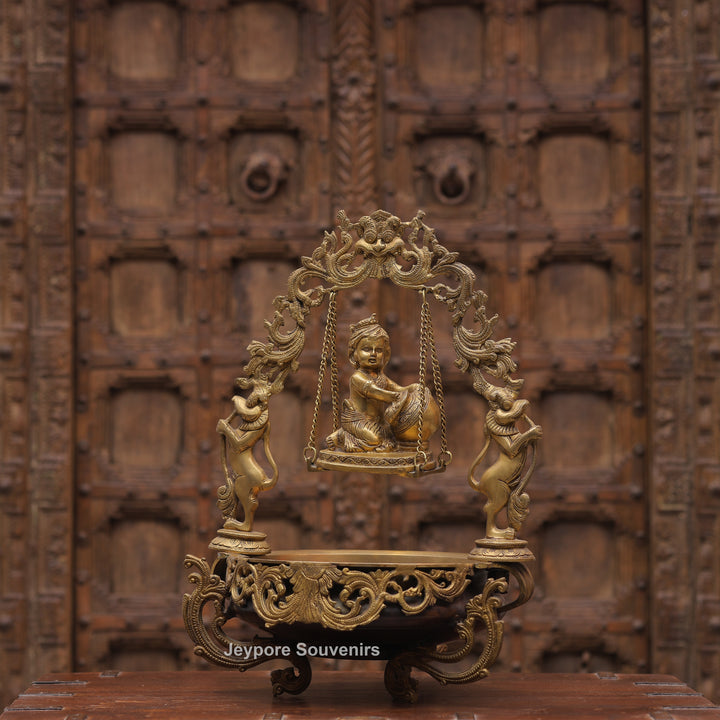 21" Brass Laddu Gopal Decorative Urli Bowl with Swing