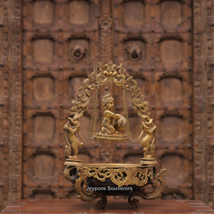 21" Brass Laddu Gopal Decorative Urli Bowl with Swing
