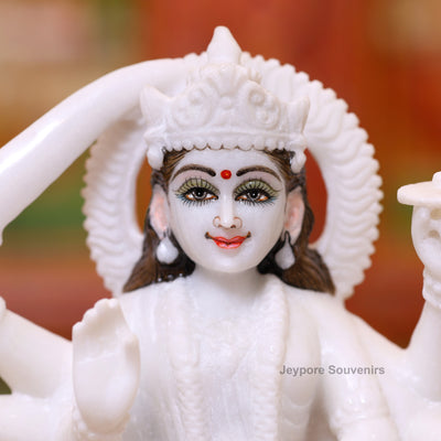 9" Pure White Marble Goddess Umiya Idol on Cow | for Protection And Strength