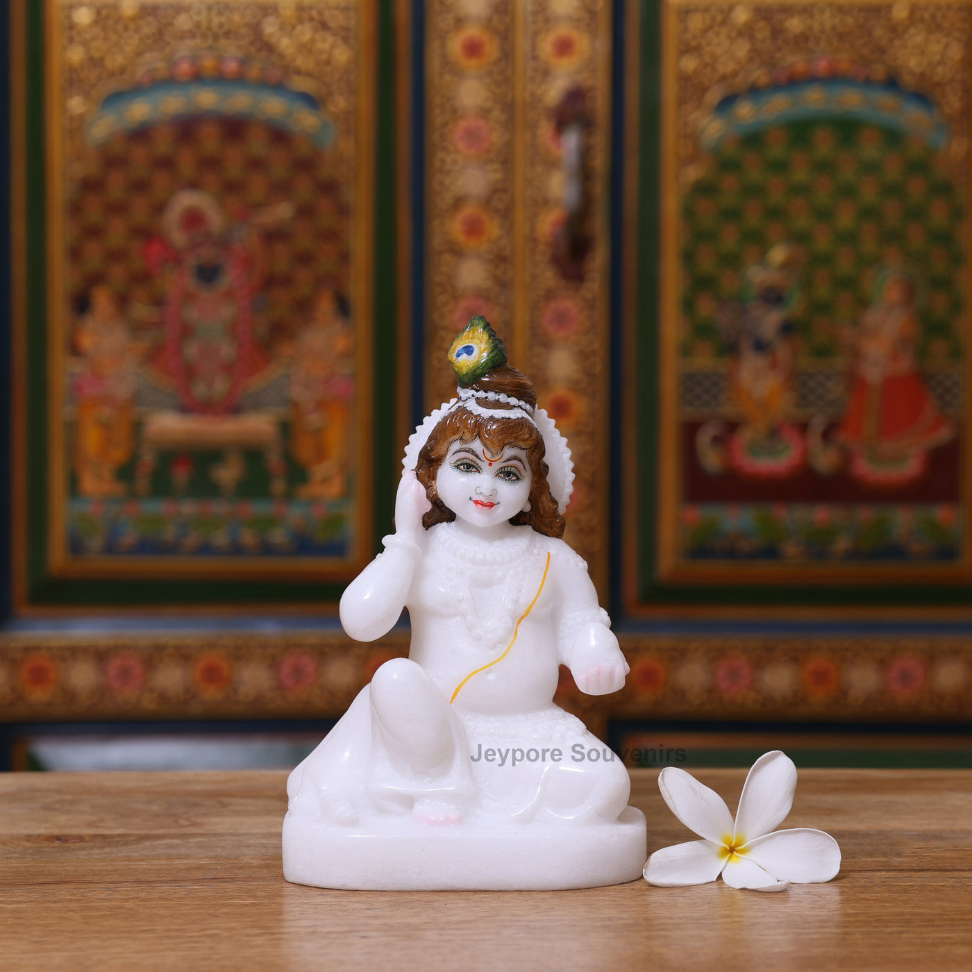 8" Pure White Marble Bal Gopal (Baby Krishna) Statue