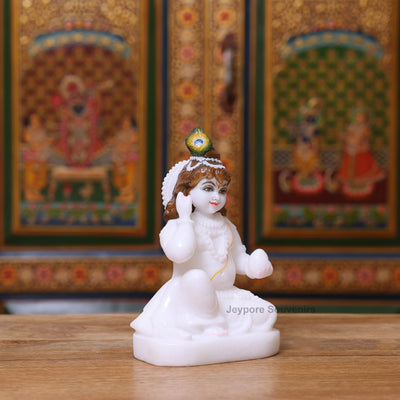 8" Pure White Marble Bal Gopal (Baby Krishna) Statue