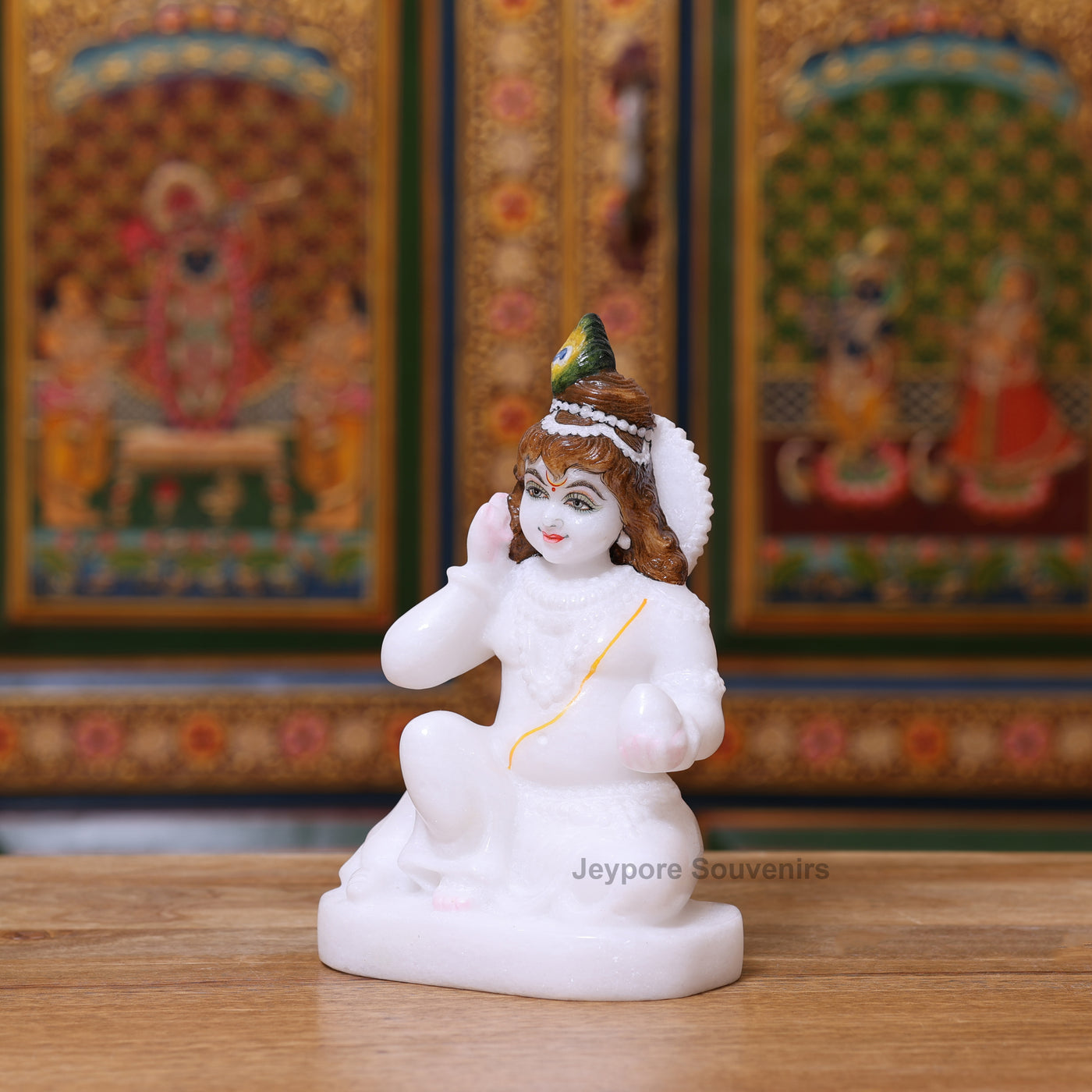 8" Pure White Marble Bal Gopal (Baby Krishna) Statue