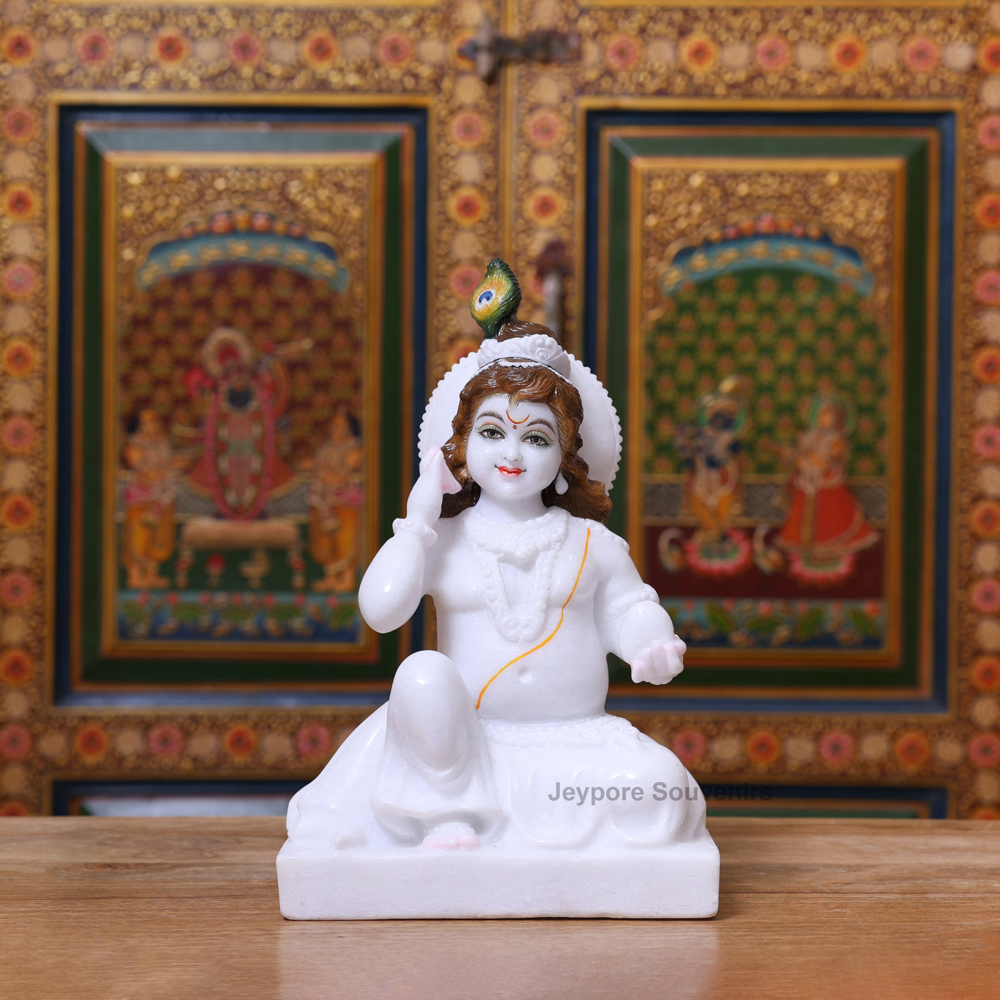 15" Exquisite Pure White Marble Laddu Gopal Murti