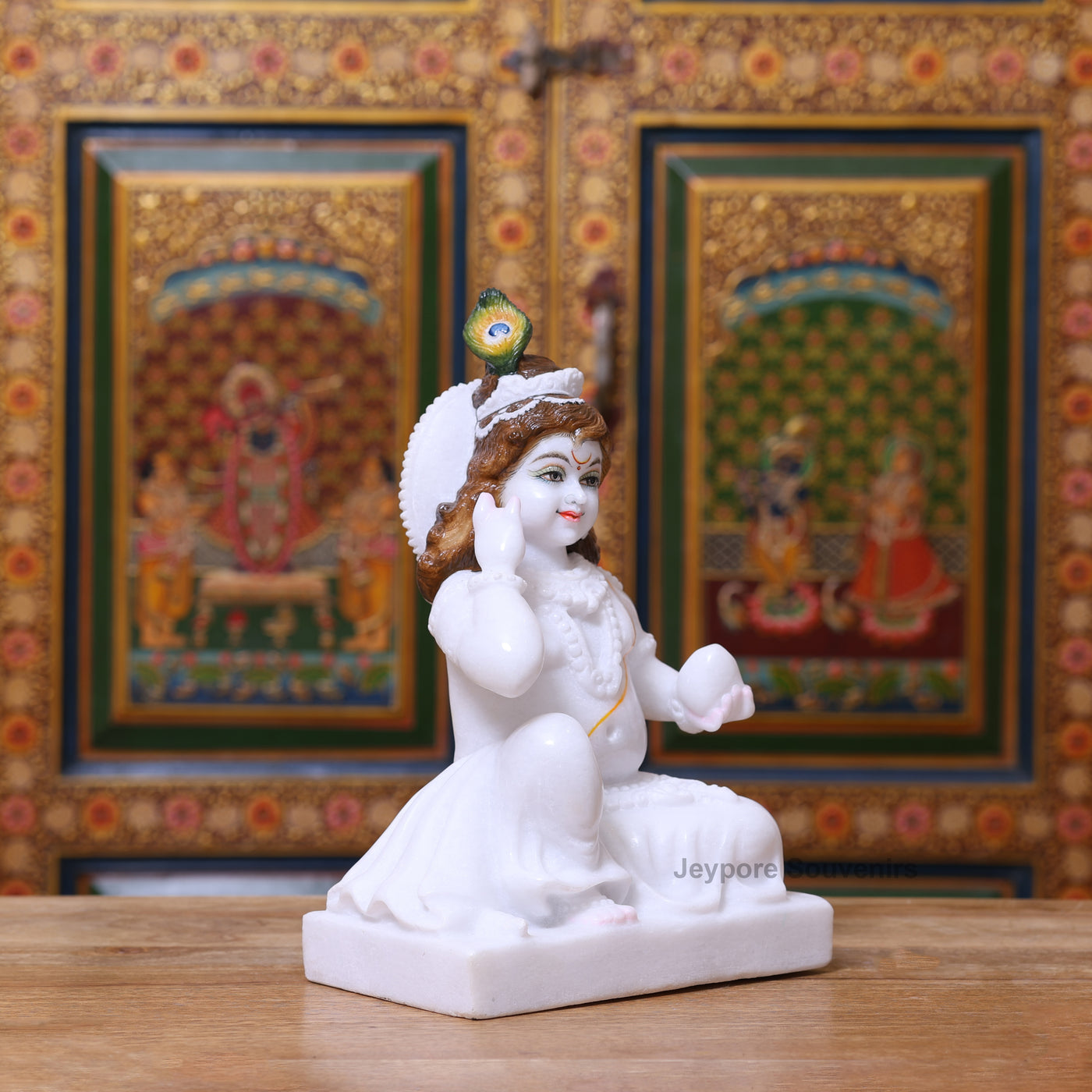 15" Exquisite Pure White Marble Laddu Gopal Murti