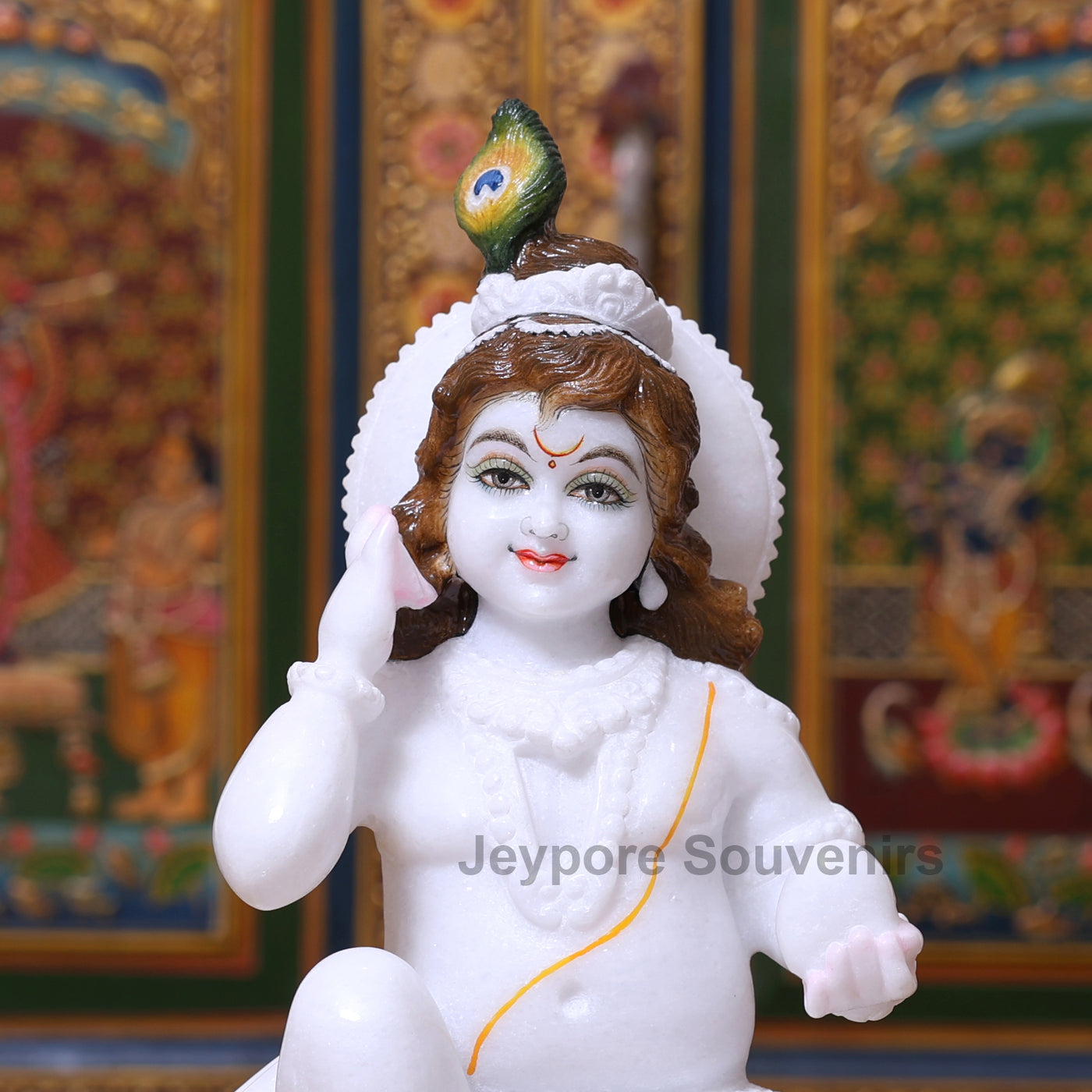15" Exquisite Pure White Marble Laddu Gopal Murti