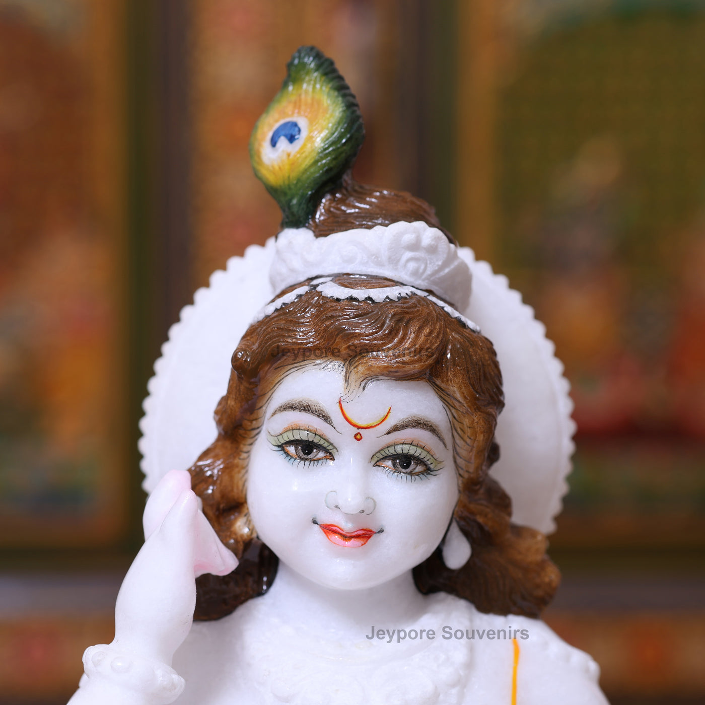 15" Exquisite Pure White Marble Laddu Gopal Murti