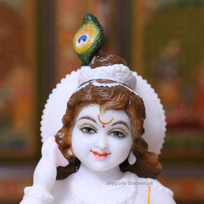 15" Exquisite Pure White Marble Laddu Gopal Murti