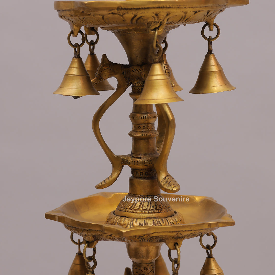 Grand Traditional Brass Peacock Lamp with Hanging Bells