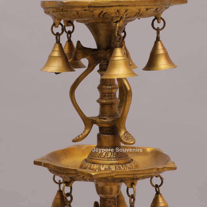 Grand Traditional Brass Peacock Lamp with Hanging Bells