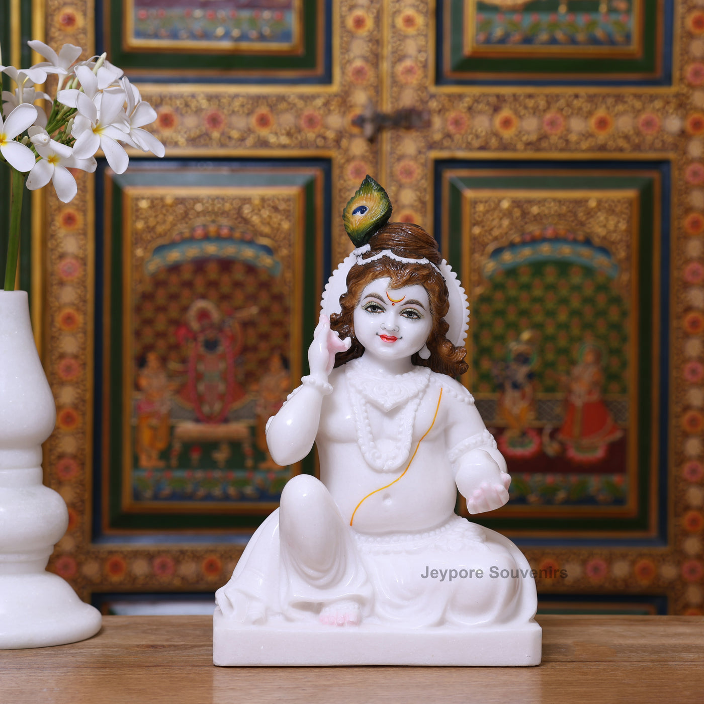 15" Pure White Marble Bal Gopal Krishna Statue