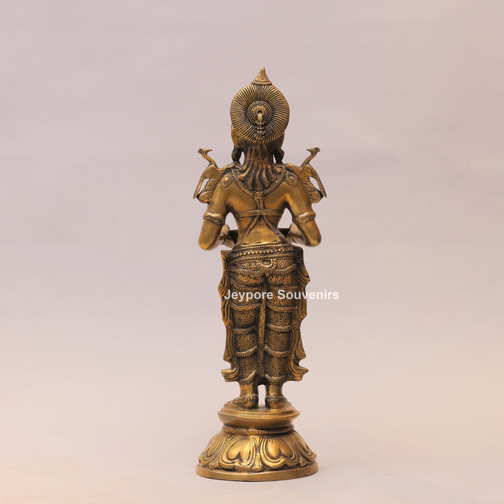 31" Handcrafted Brass Standing Deeplakshmi Oil Lamp Statue
