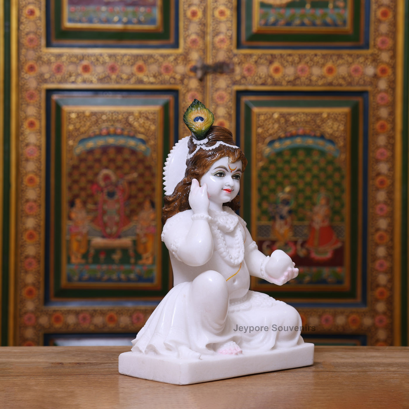 15" Pure White Marble Bal Gopal Krishna Statue