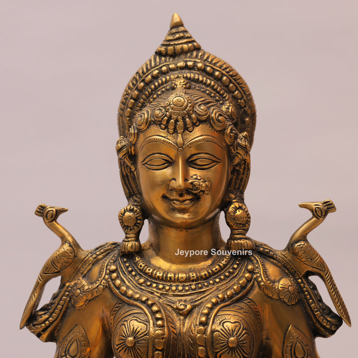 31" Handcrafted Brass Standing Deeplakshmi Oil Lamp Statue