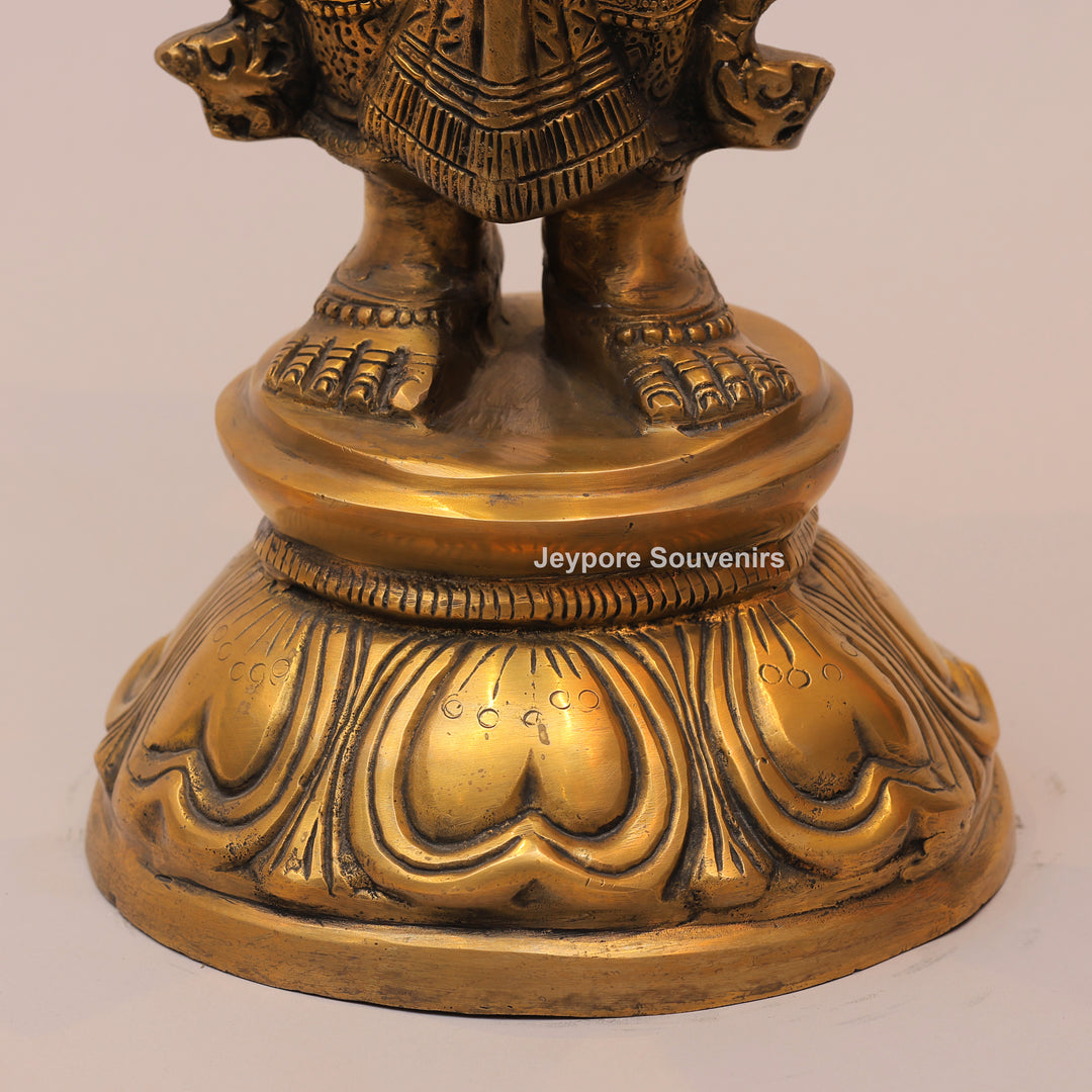 31" Handcrafted Brass Standing Deeplakshmi Oil Lamp Statue