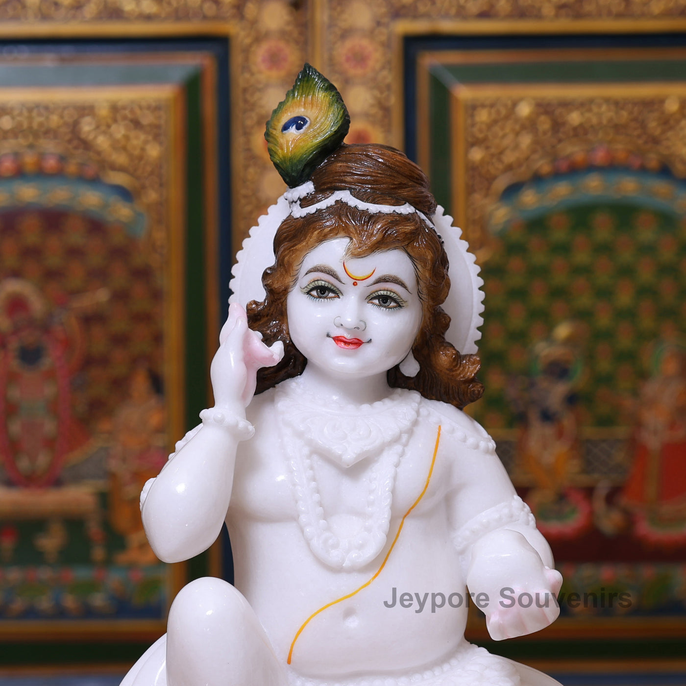 15" Pure White Marble Bal Gopal Krishna Statue