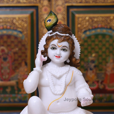 15" Pure White Marble Bal Gopal Krishna Statue
