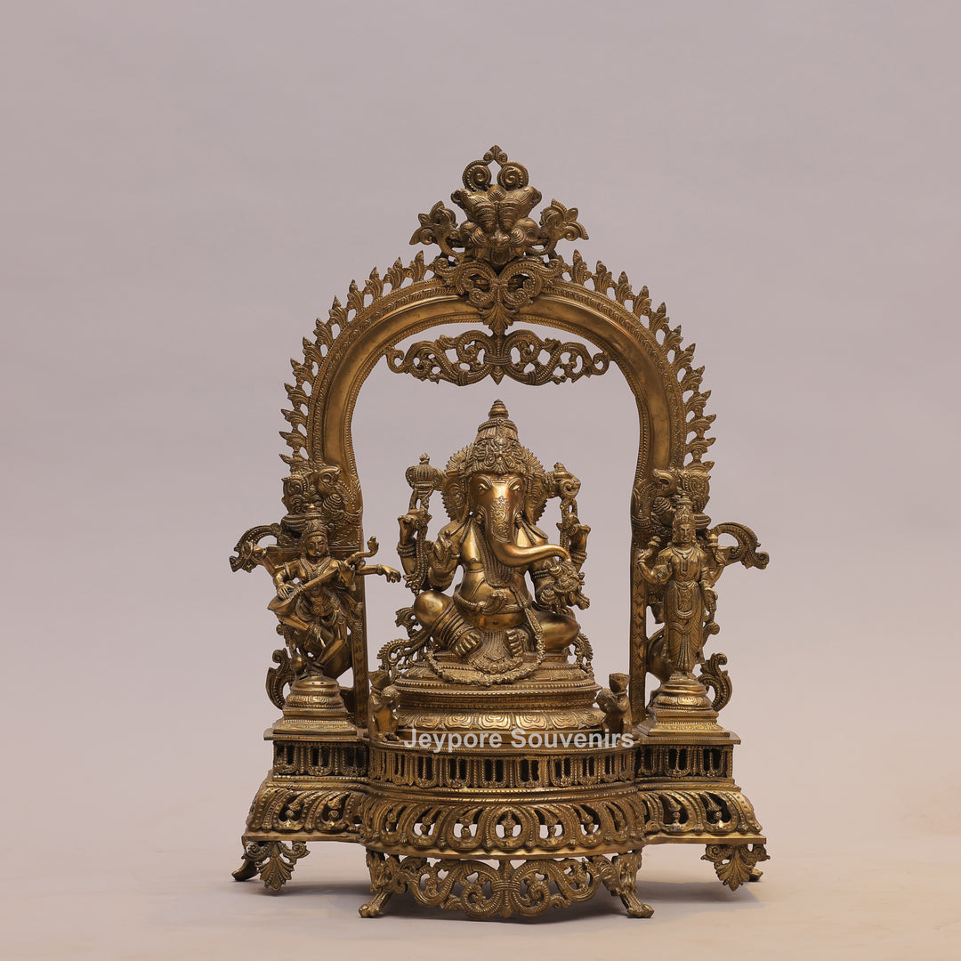 26" Handcrafted Brass Lord Ganesha Idol with Ornate Arch