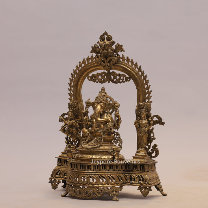 26" Handcrafted Brass Lord Ganesha Idol with Ornate Arch