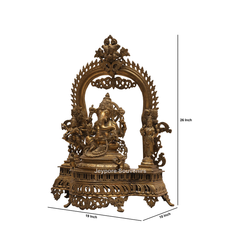 26" Handcrafted Brass Lord Ganesha Idol with Ornate Arch