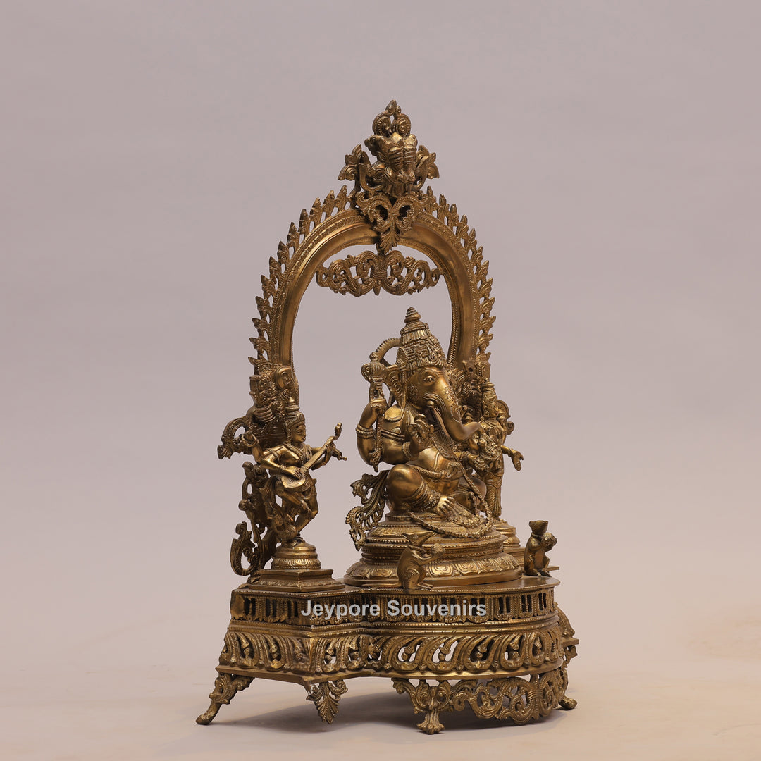 26" Handcrafted Brass Lord Ganesha Idol with Ornate Arch