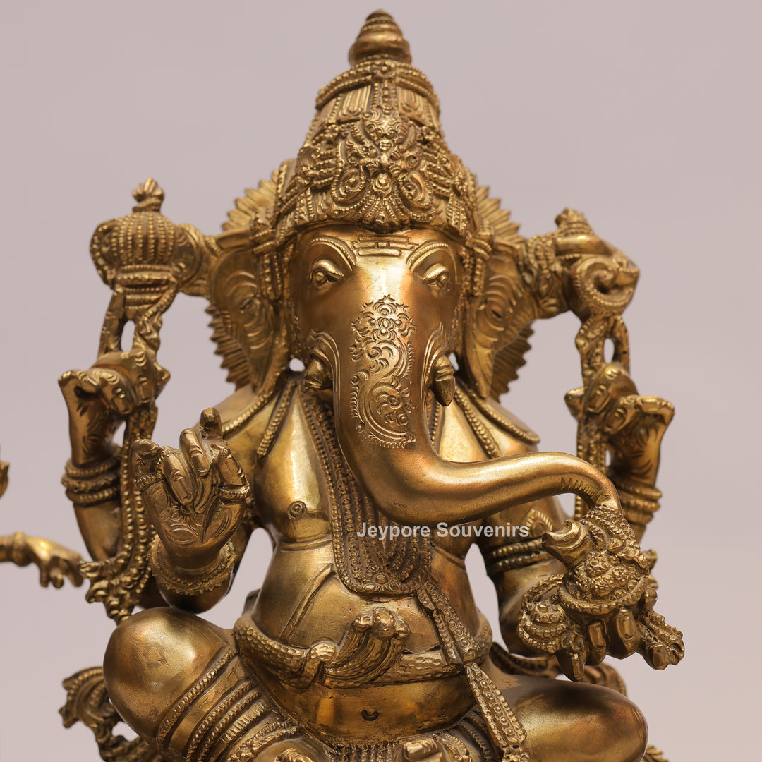 26" Handcrafted Brass Lord Ganesha Idol with Ornate Arch