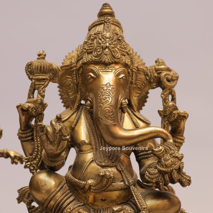 26" Handcrafted Brass Lord Ganesha Idol with Ornate Arch
