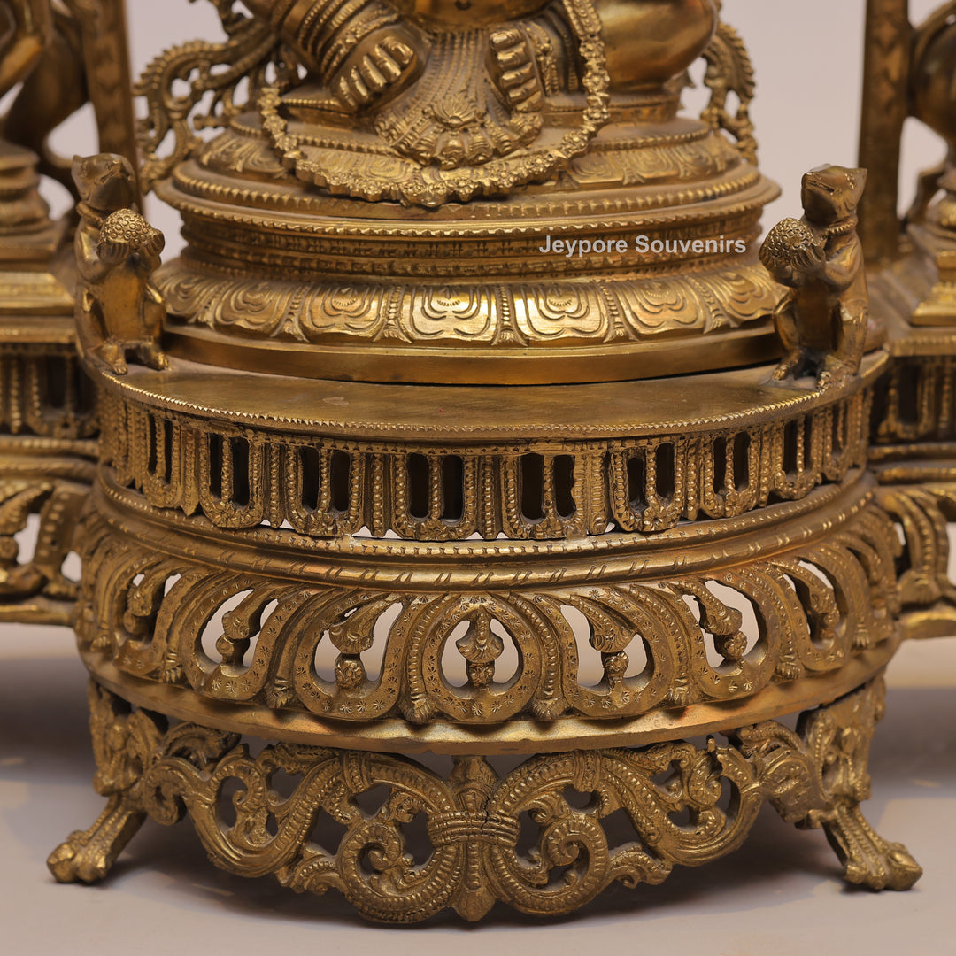 25" Handcrafted Brass Dancing Ganesha Idol with Prabhavali Ring