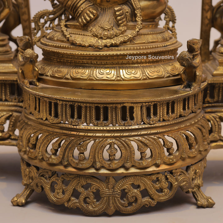 25" Handcrafted Brass Dancing Ganesha Idol with Prabhavali Ring