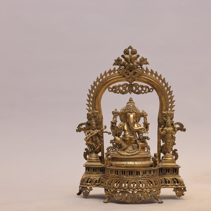 26" Handcrafted Brass Lord Ganesha Idol with Ornate Arch